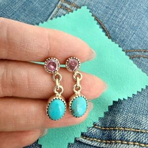 Kingman Turquoise and Pink CZ Stones Drop Earrings